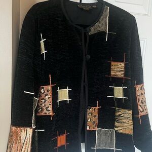 Women's Black Patterned Jacket - Vintage